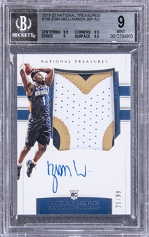 2019-20 Panini National Treasures #108 Zion Williamson Signed Patch Rookie Card (#21/99) – BGS MINT 9/BGS 10
